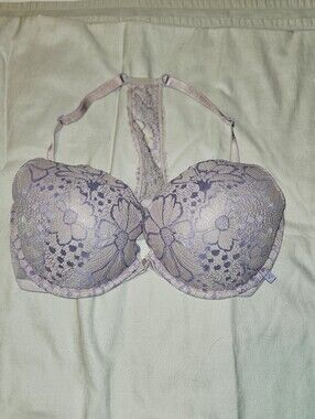 Victoria's Secret 34DD Purple Floral Lace Push-Up Halter Bra Like New